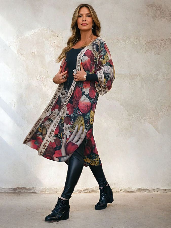 market of stars friendship,love and truth bamboo kimono duster