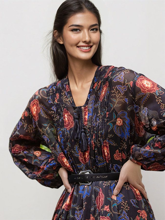 miss june clarisse midi dress on black hair model