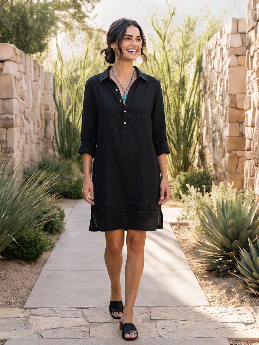 athena linen shirtdress black by get dressed collective