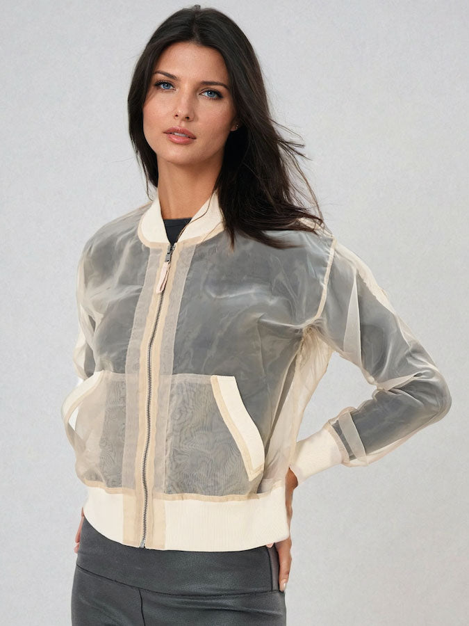 Anorak Brand Sheer ORGANZA Bomber Jacket Black