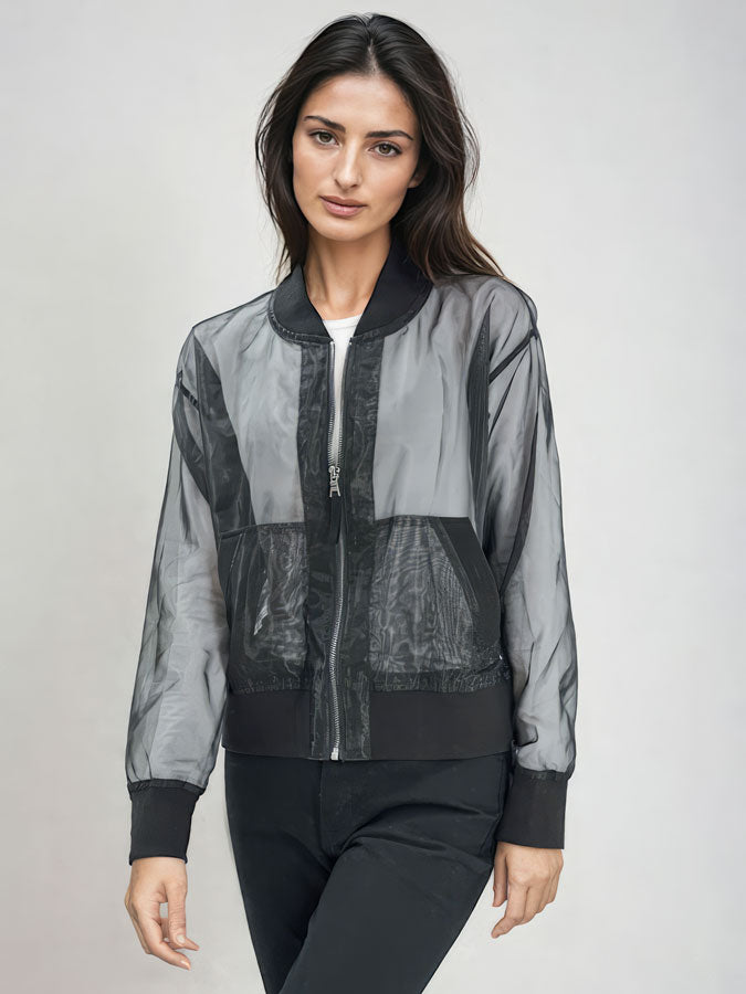 Anorak Brand Sheer ORGANZA Bomber Jacket Black