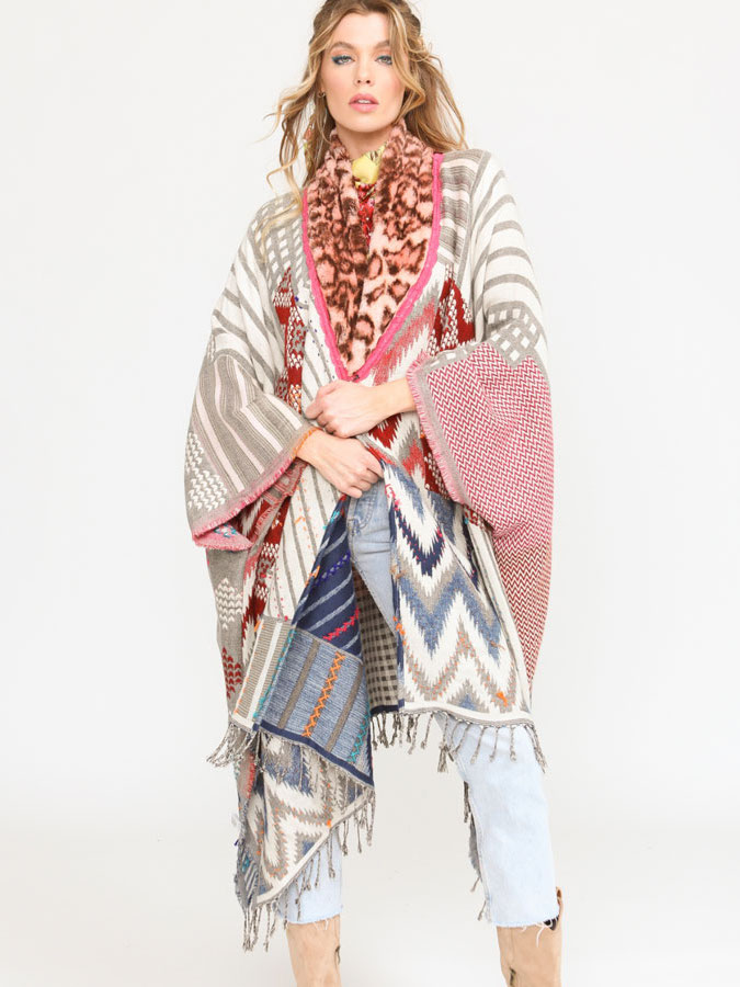Nobel Blanche handstitched reversible poncho from Aratta