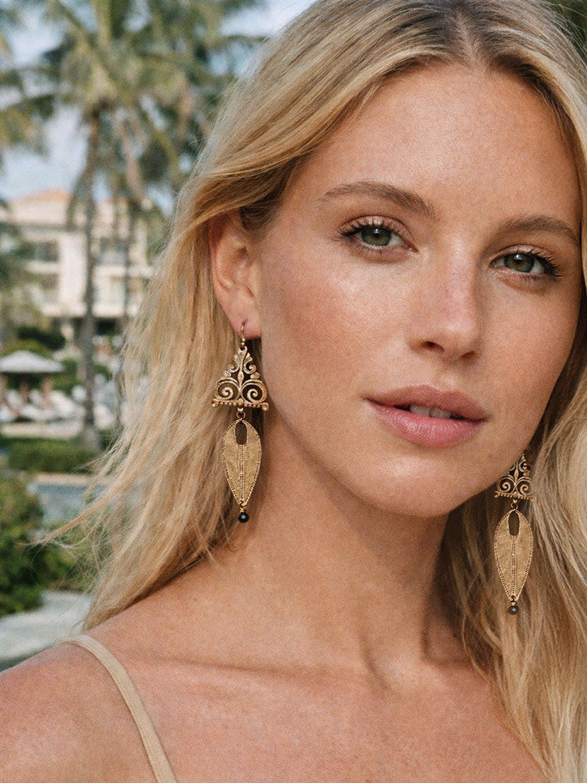 tara gasparian casablanca earring bronze on model