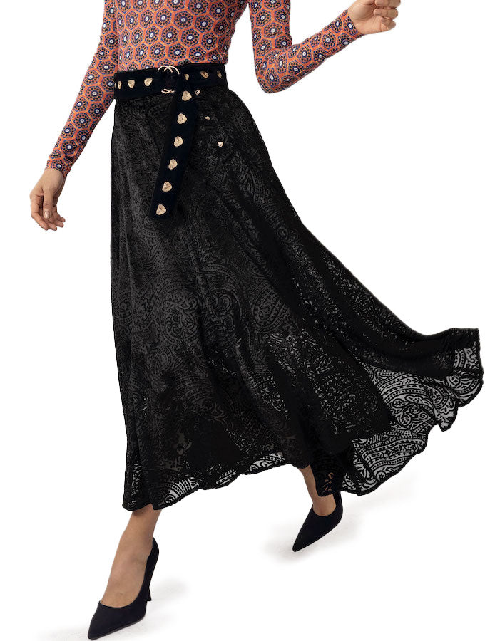 Emily Lovelock CAROL Velour Burnout Skirt Black