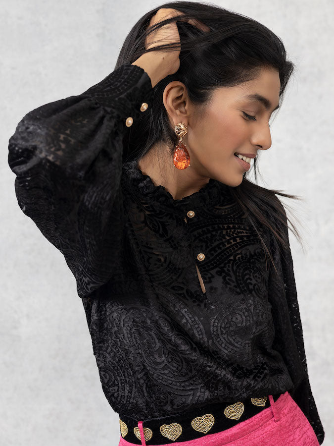 Emily Lovelock EVANNA Burnout Blouse Black