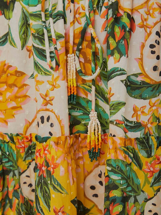 farm rio biriba maxi skirt yellow close up pattern