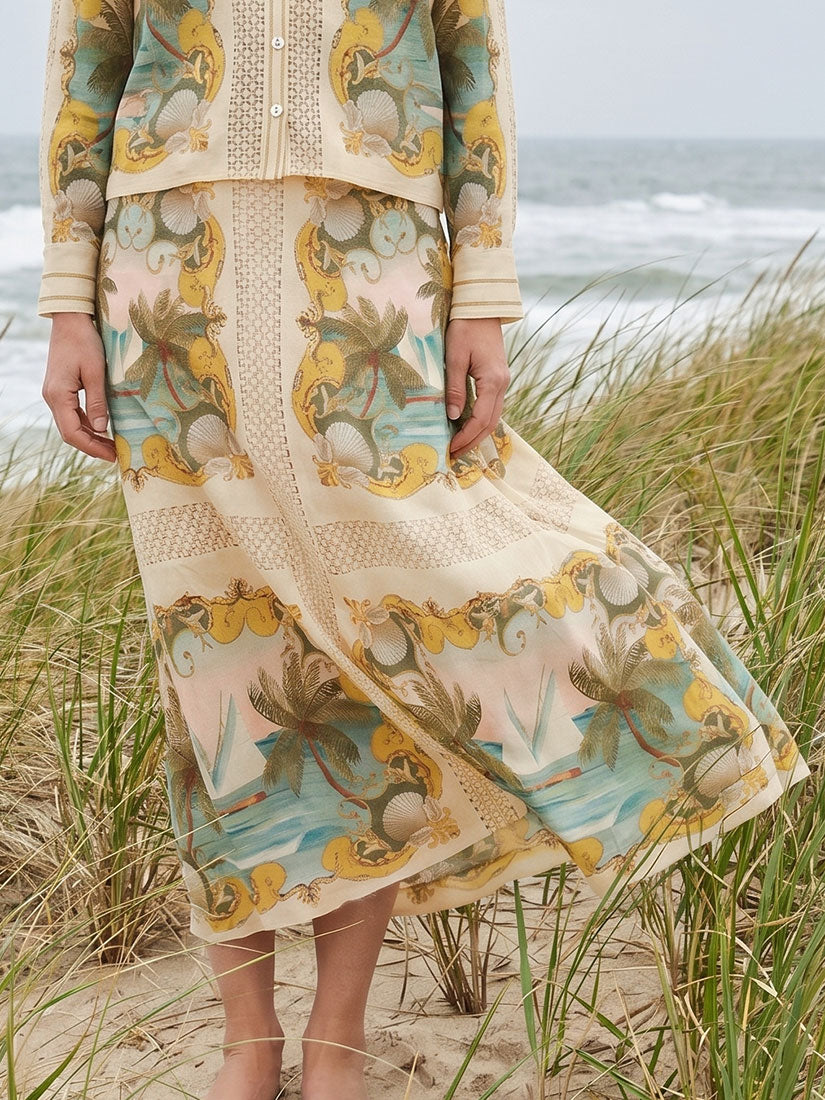FARM RIO Sand Royal Sea Crochet Midi Skirt