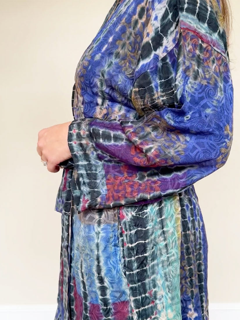 BLUE MOON Vintage Silk Tie Dye Kimono Set