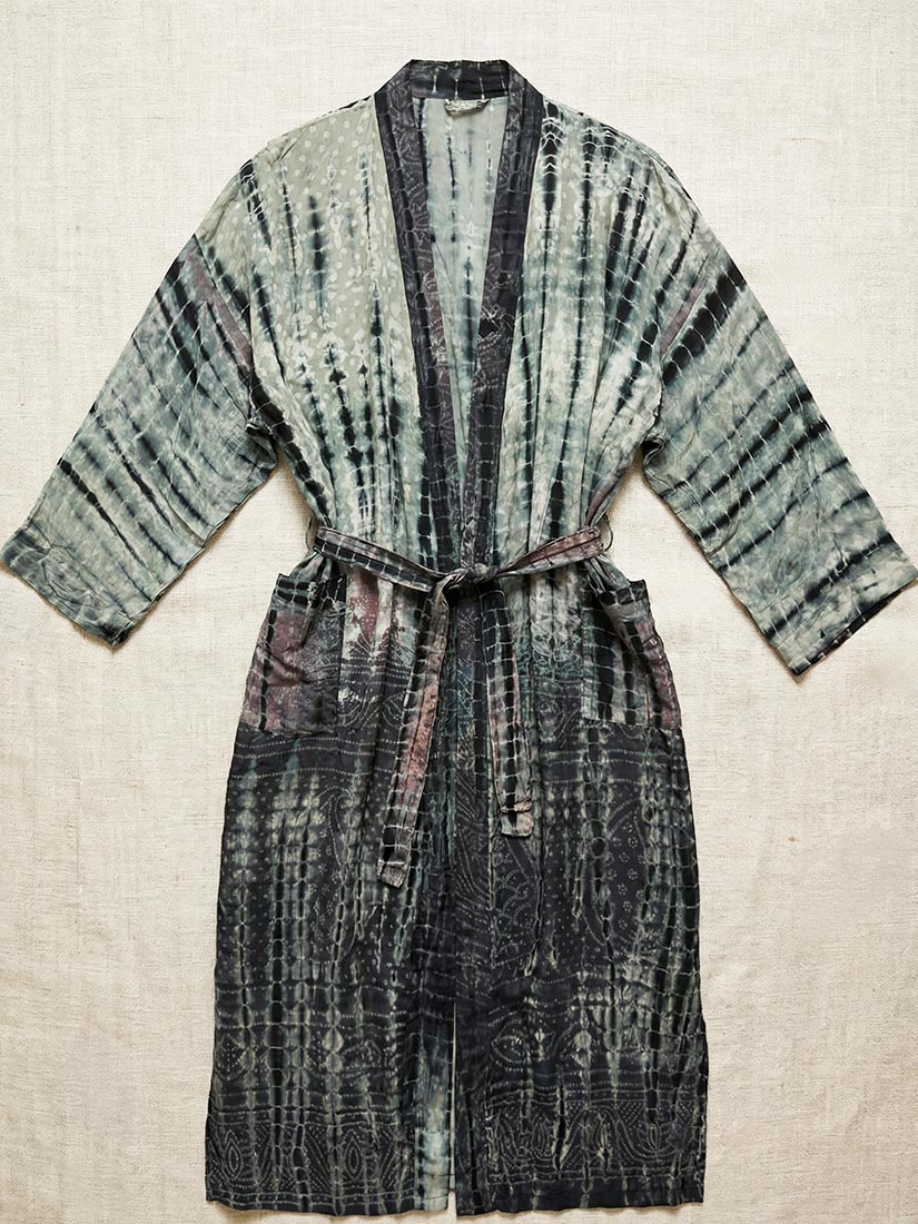 GREY SCALE Vintage Silk Tie Dye Kimono
