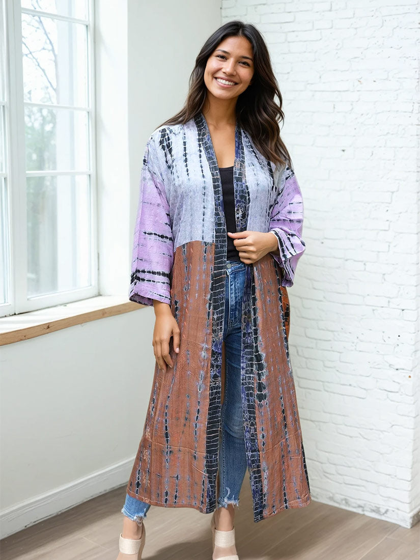 lavender mist vintage silk tie dye kimono get dressed collective on black hair model
