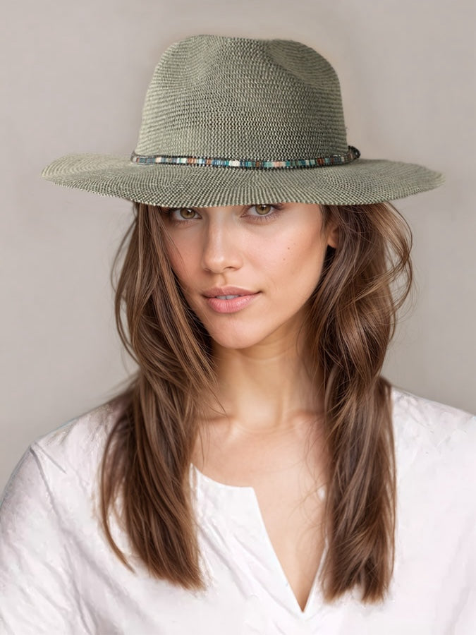 lexi woven panama hat with beaded trim get dressed collective