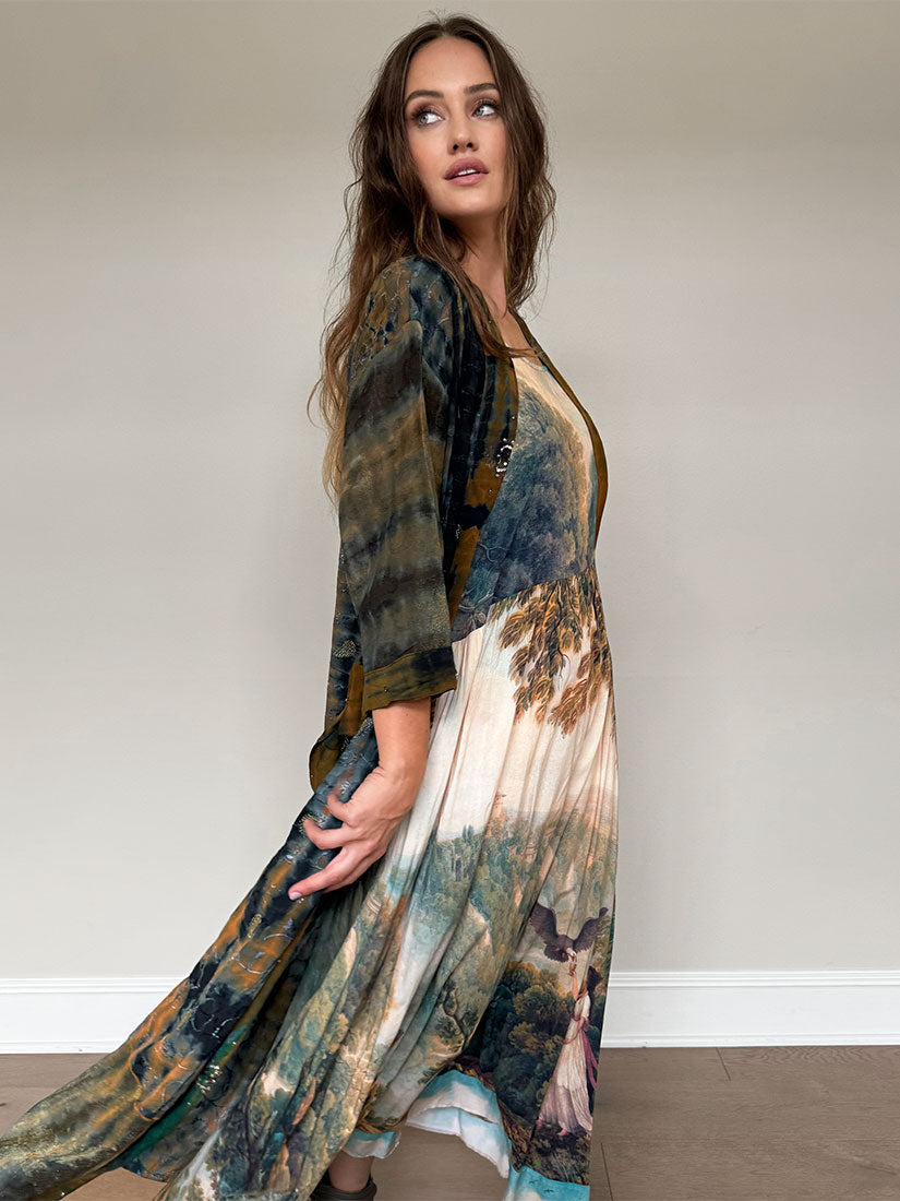 market of stars awakening boheme slip dress on brown hair model