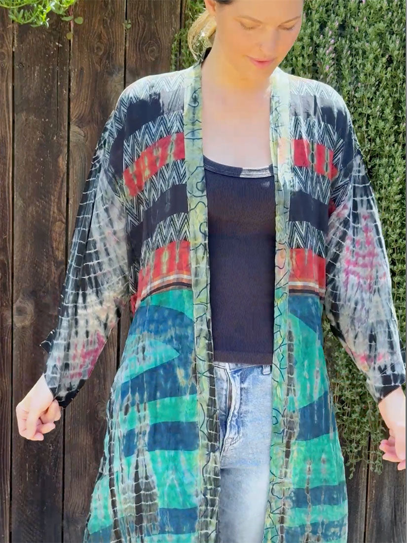 SECRET GARDEN Vintage Tie Dye Silk Kimono