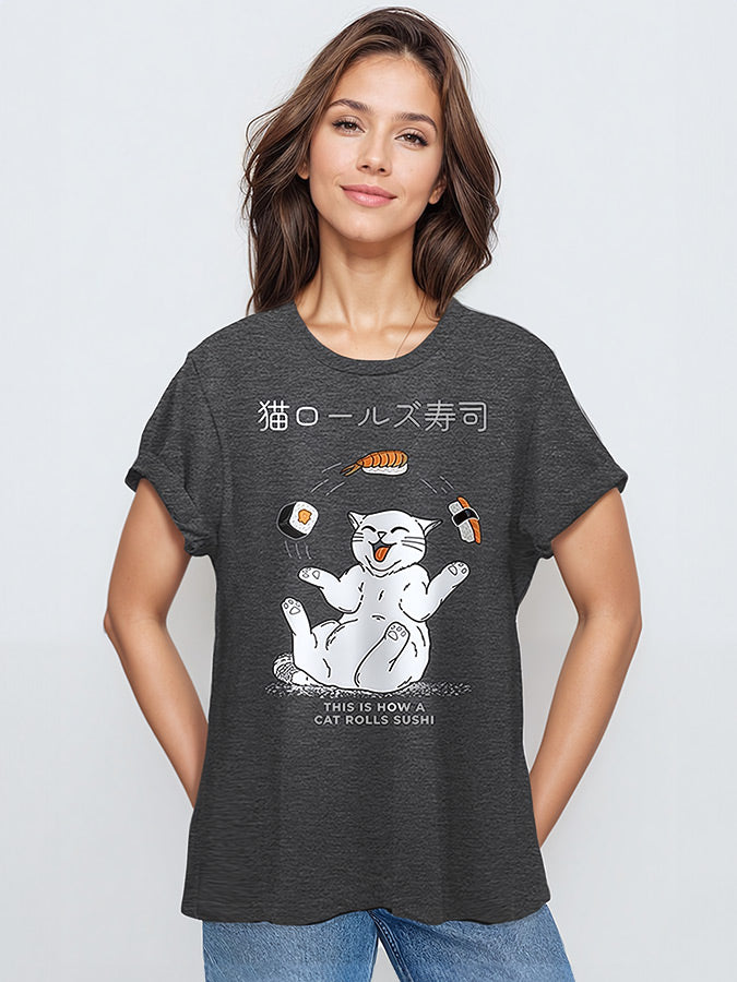 Get Dressed Collective sushi roll cat tee dark grey heather