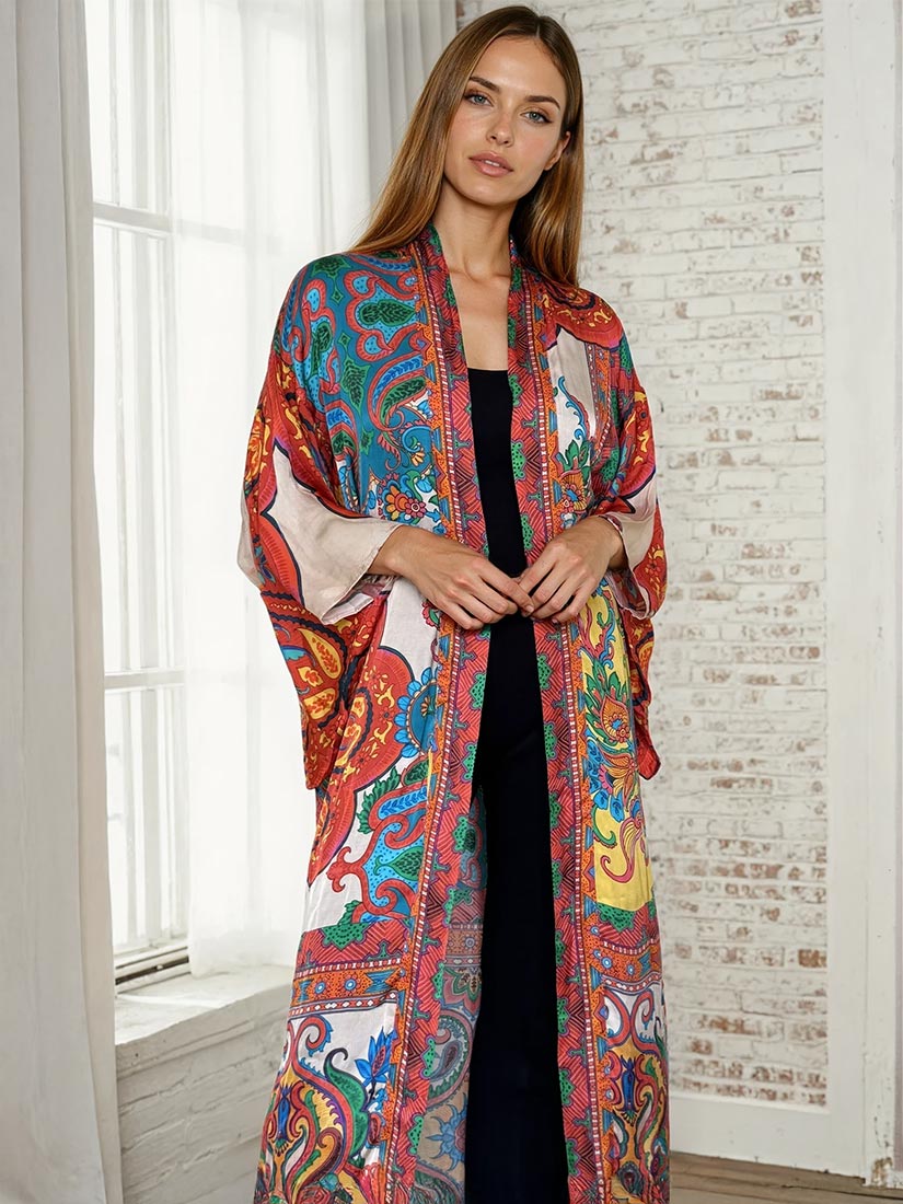 wild heart mixed print viscose kimono get dressed collective