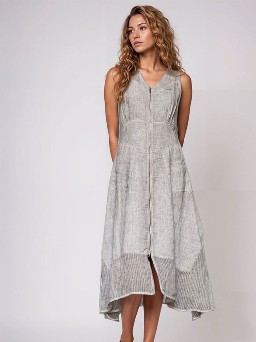 inizio lorel midi dress 90016 sandwashed sandstone on model