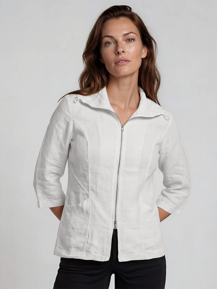 inizio simone zip linen-jacket-white