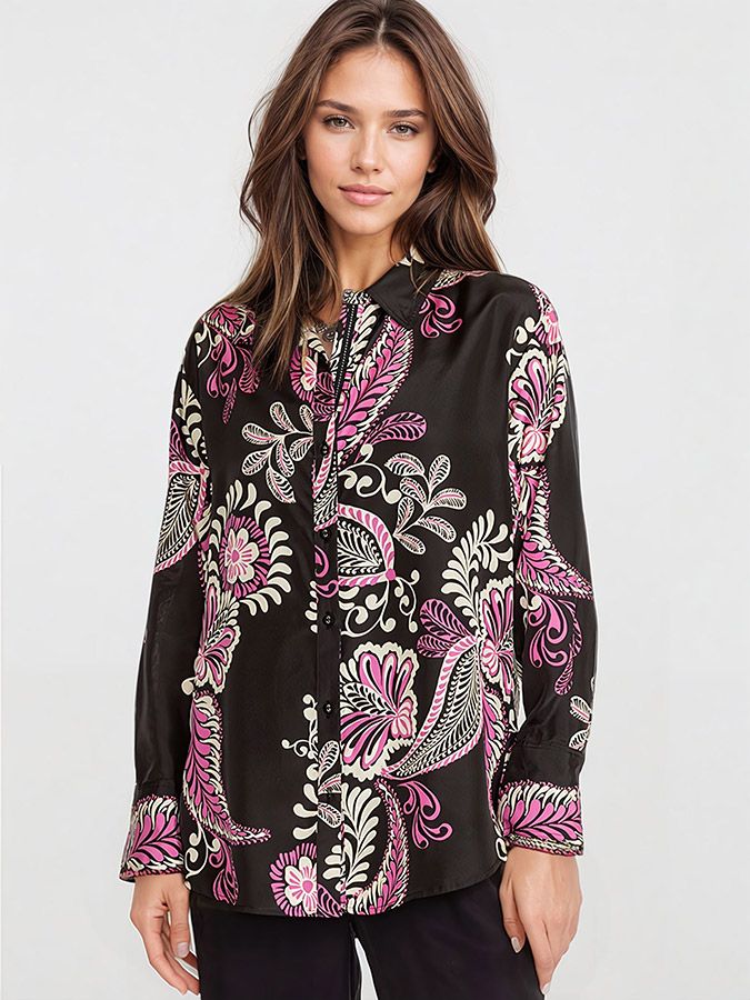 Johnny Was melaney relaxed blouse on brown hair model