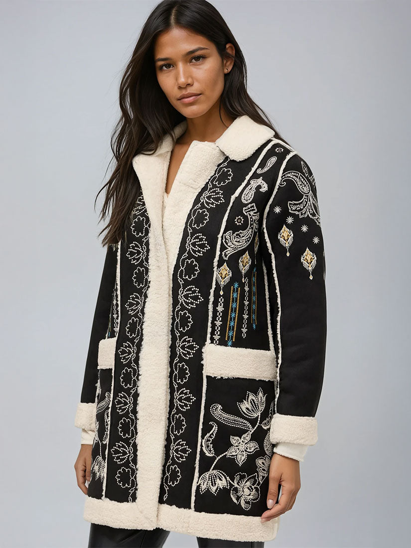 johnny was lori faux suede embroidered jacket