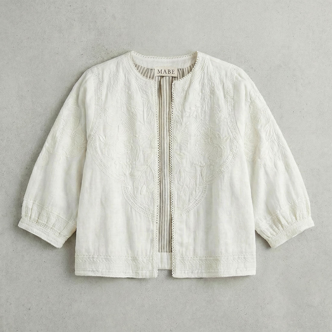 mabe averi embroidered jacket ivory flat lay