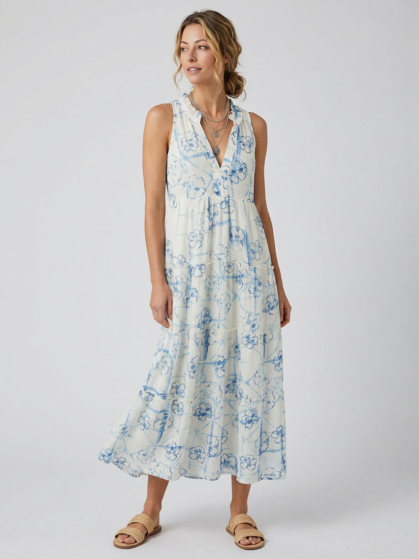 asami okinawa print maxi dress maison hotel on blonde hair model