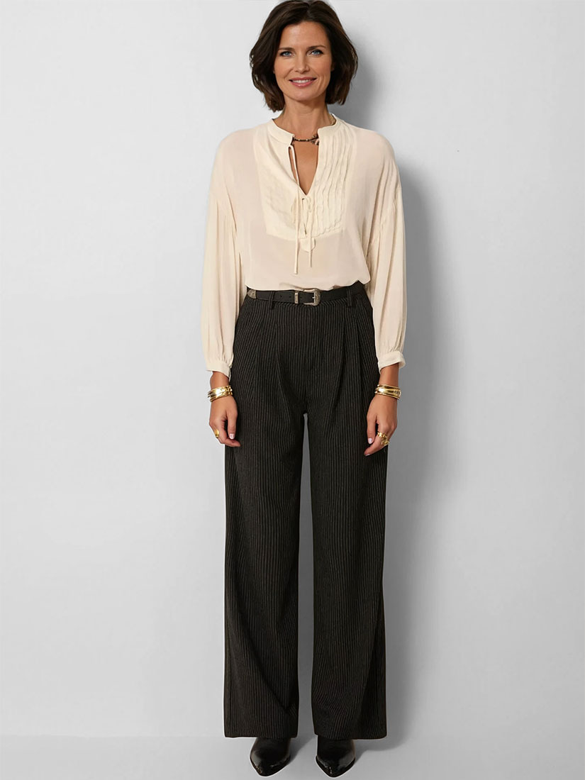 maison hotel charles pant frac stripe on brown hair model