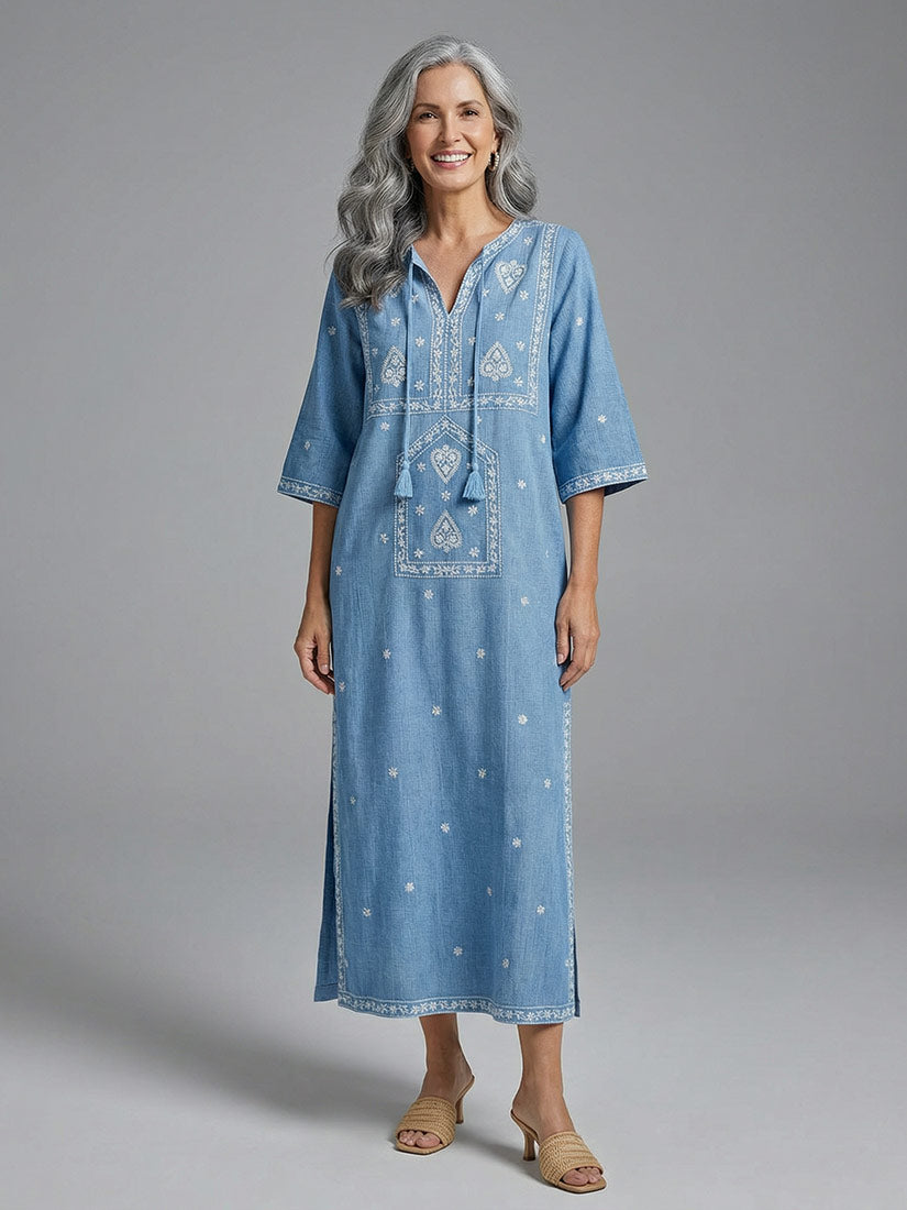 ganga embroidered maxi dress stripe studio
