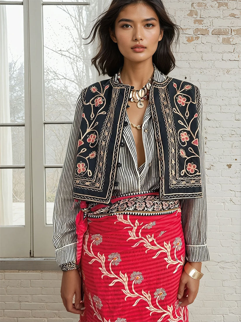 byron red stuart pareo scarf from maison hotel on black hair model