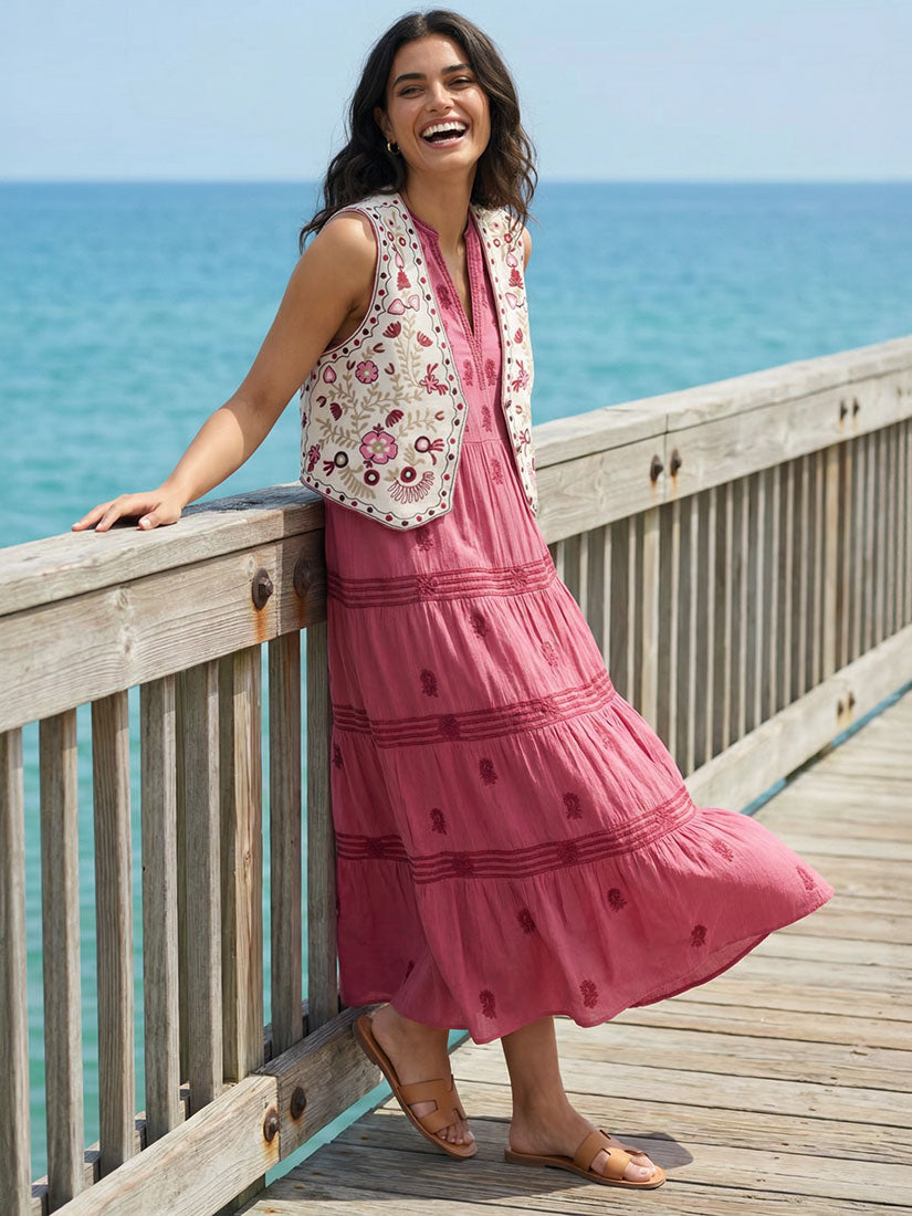 maison hotel lili embroidered dress and lola embroidered vest