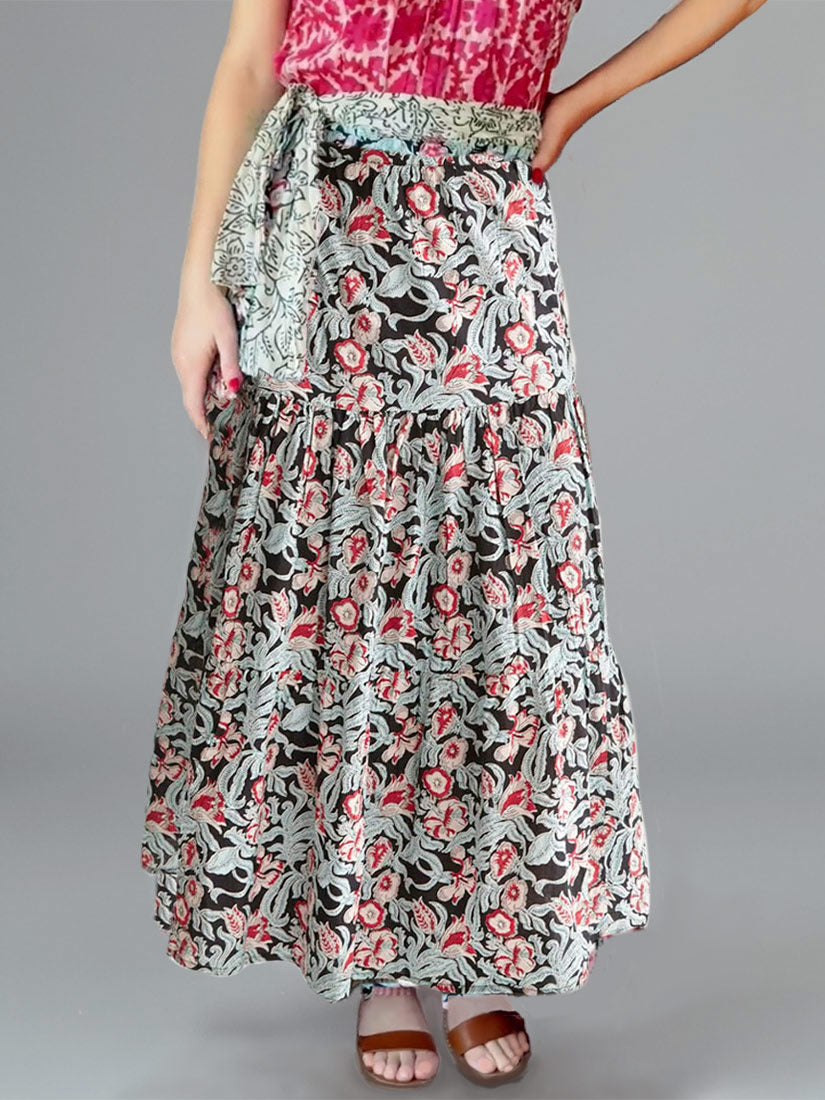 NEREA Maxi Wrap Skirt Rosa Rosae Print | Maison Hotel