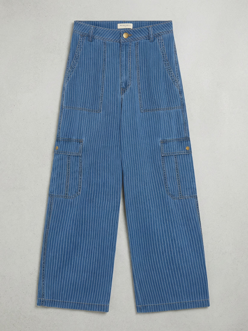 pike striped denim wide leg cargo pant by maison hotel flat