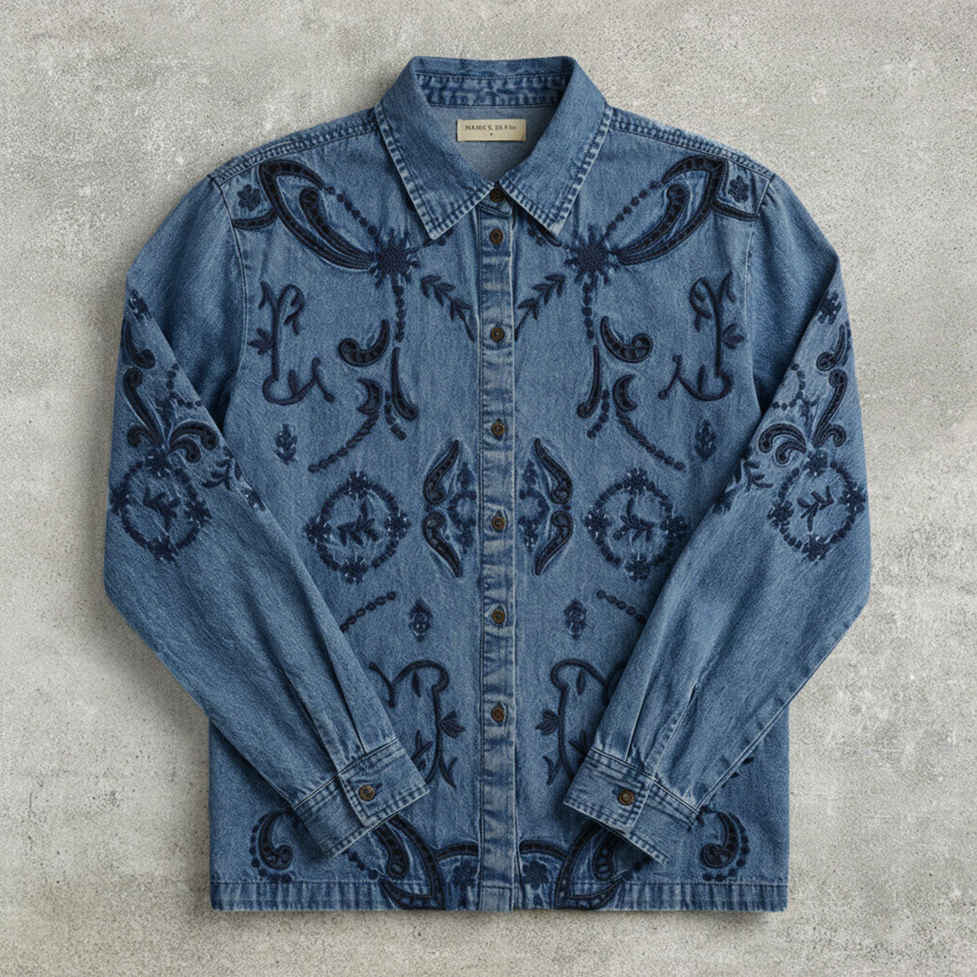 maison hotel stella constellation embroidered denim shirt flat