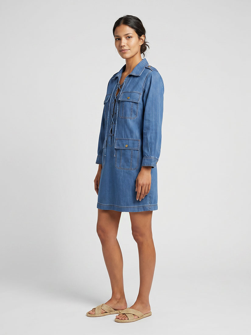 maison hotel thalassa denim stripe short dress