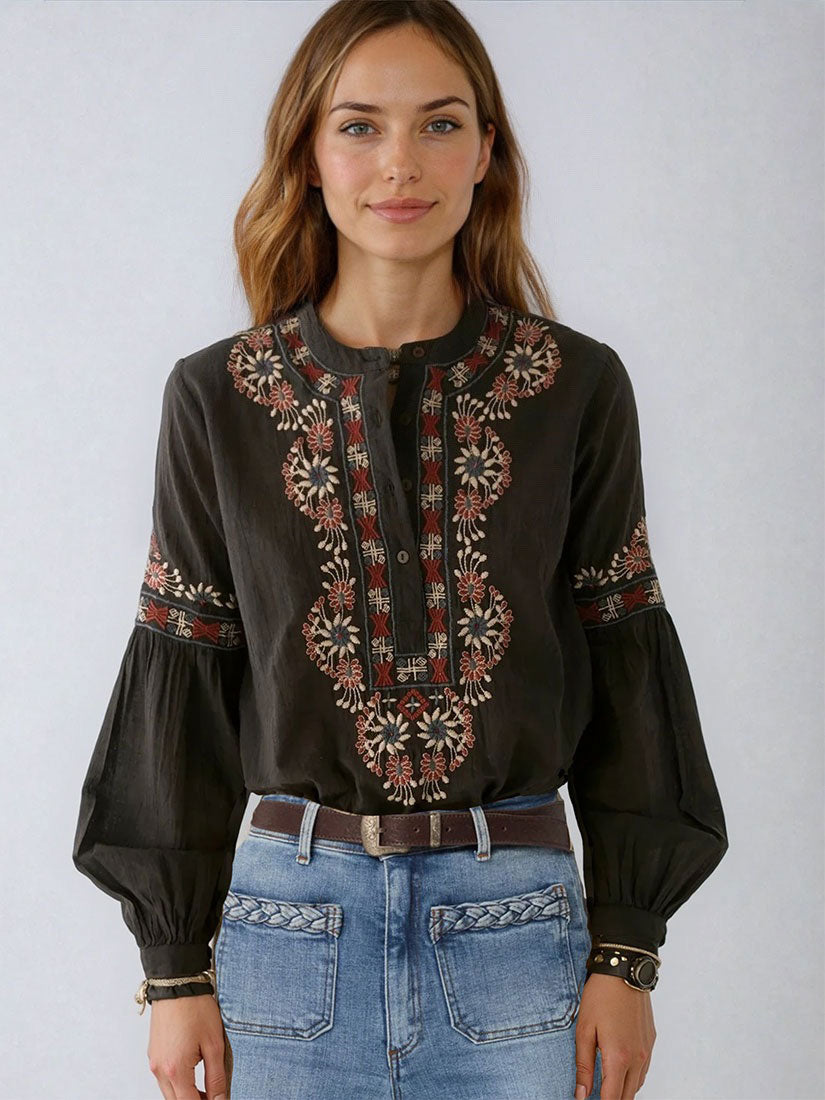 maison hotel veera blouse dark midnight on model