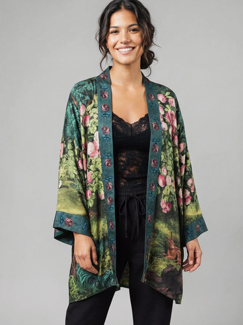 market of stars the daydreamer matinée length kimono on black hair model