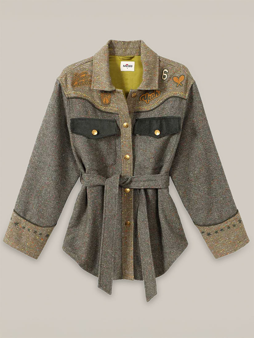 me369 kiara tweed jacket military flat