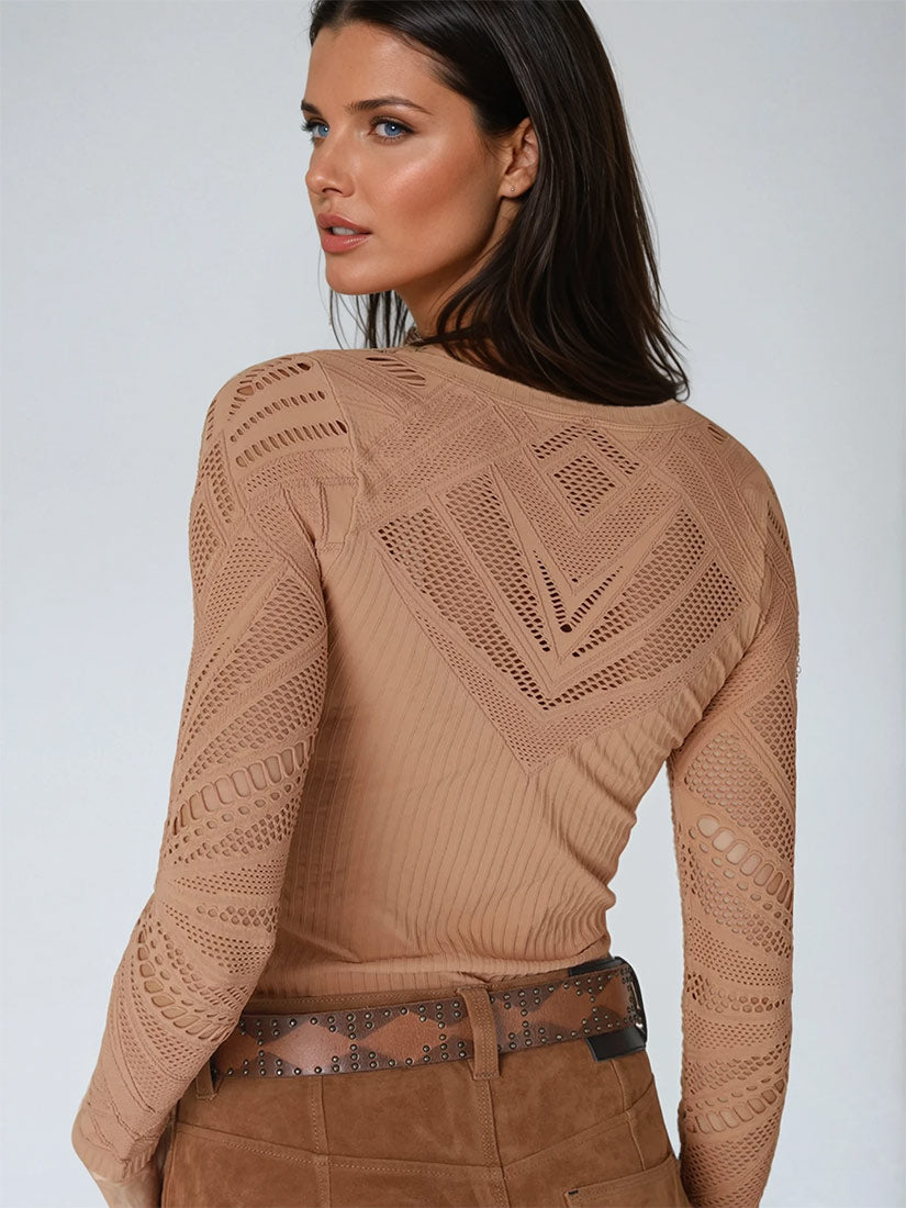 LACE TEXTURED Long Sleeve Scoop Tee