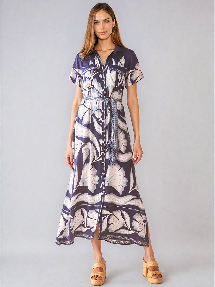 Amira maxi shirtdress from omika in adelaide mariner print