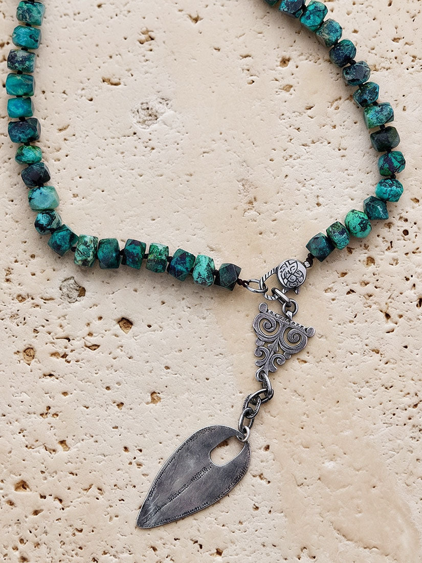 chunky turquoise necklace and silver pendant detail from paula carvalho designs