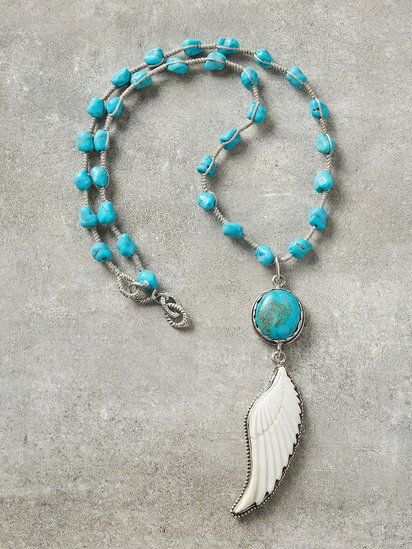 feather and stone turquoise pendant necklace paula carvalho designs