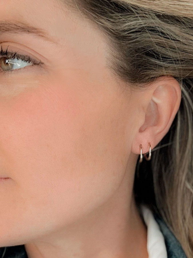 huggie double hoop earrings in sterling silver or 14K gold fill