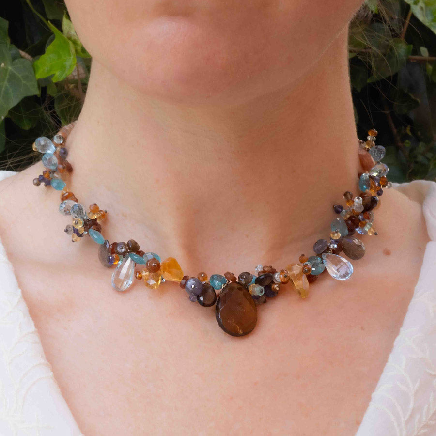 multi gemstone dreamer neck from rituals jewelry on model