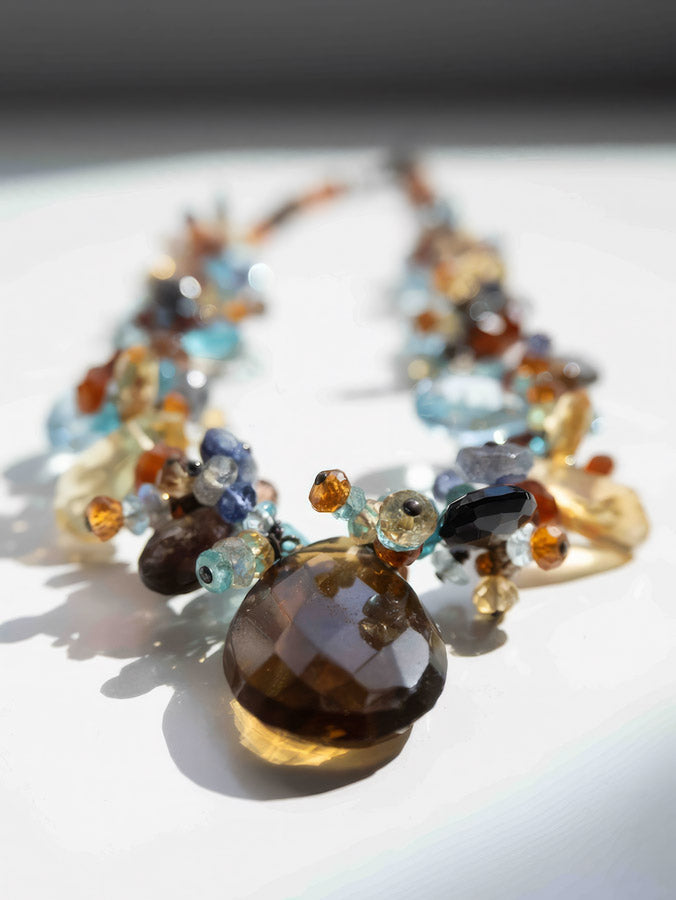 multi gemstone dreamer neck from rituals jewelry close up