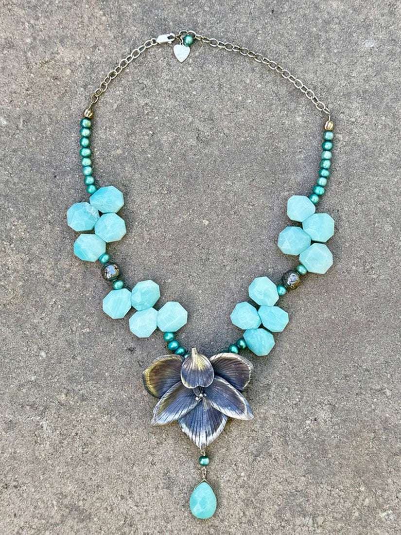 rituals jewelry LA silver, pearl and amazonite necklace