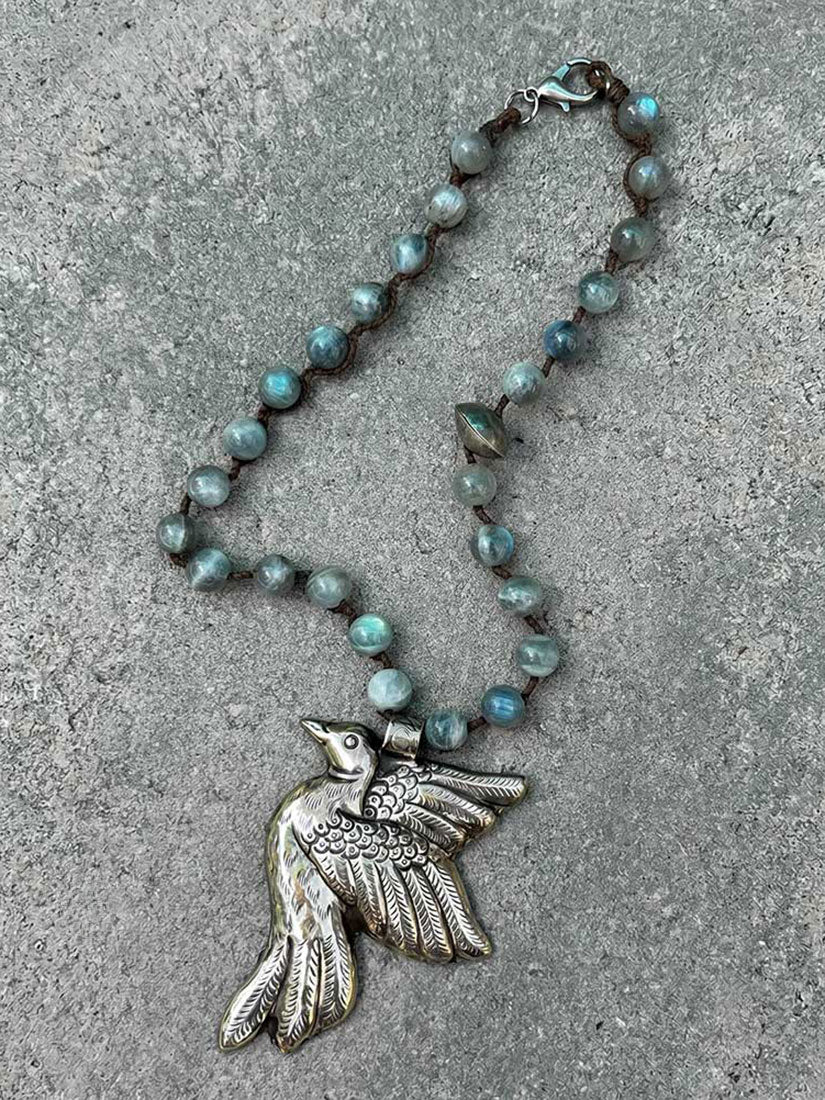 tara gasparian free flight 2 labradoritte and silver pendant necklace