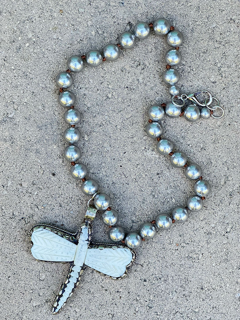MYSTIC WINGS Dragonfly Carved Bone Necklace