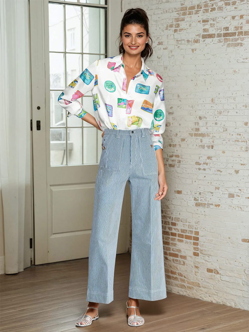 mafalda sardinas print blouse and noa stripe pants vilagallo