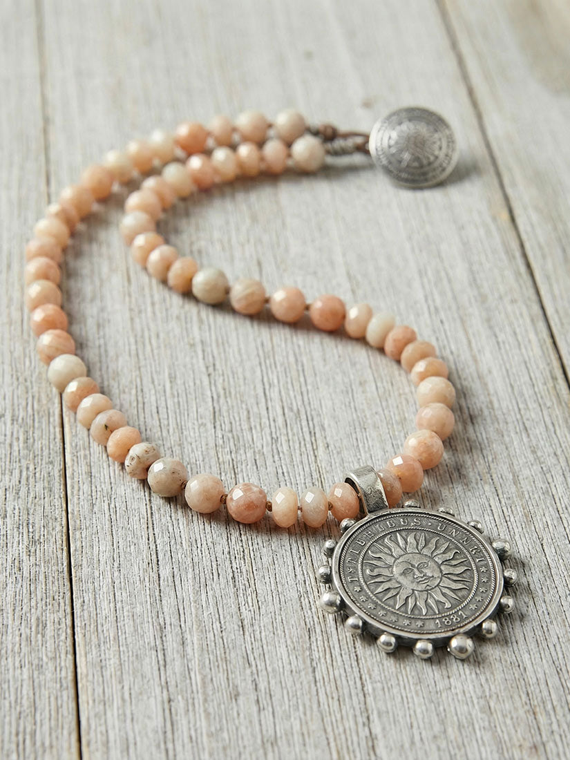 let the sun shine sunstone silver coin pendant necklace zinc designs