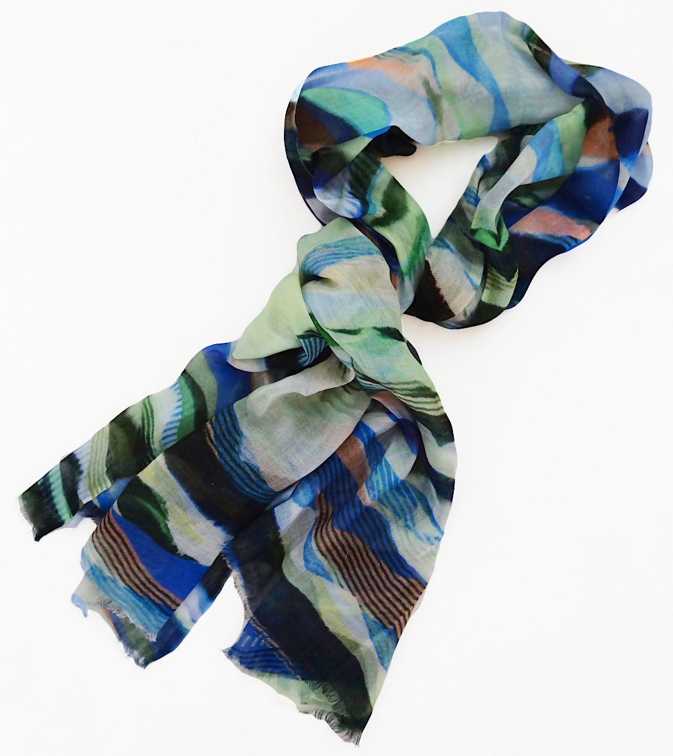 alisha D Green Goddess water color stripe scarf