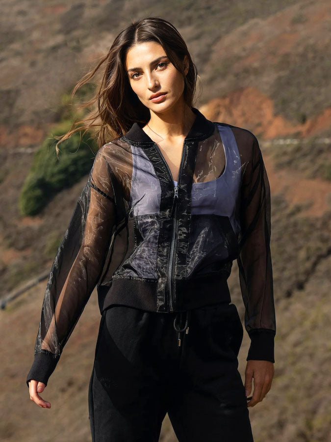 Anorak Brand Sheer ORGANZA Bomber Jacket Black